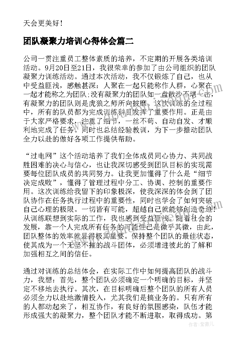 2023年团队凝聚力培训心得体会(精选5篇)