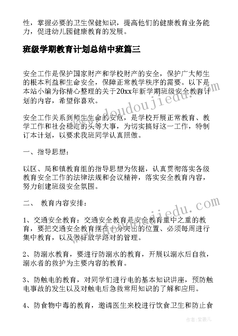 班级学期教育计划总结中班(精选5篇)