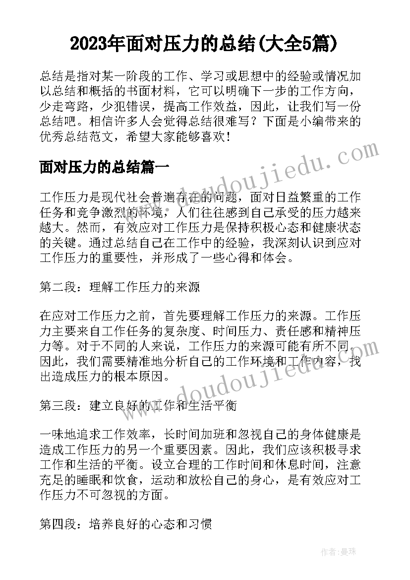 2023年面对压力的总结(大全5篇)