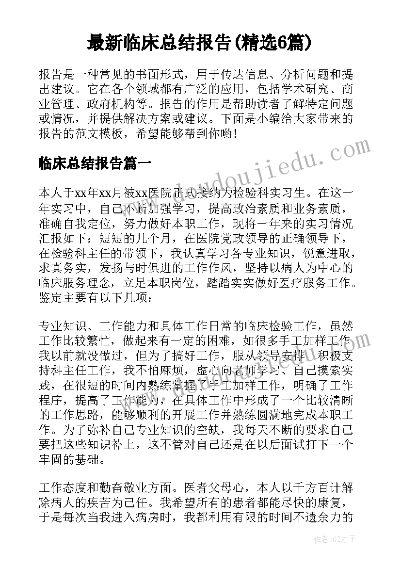 最新临床总结报告(精选6篇)