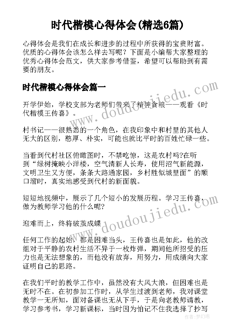 时代楷模心得体会(精选6篇)