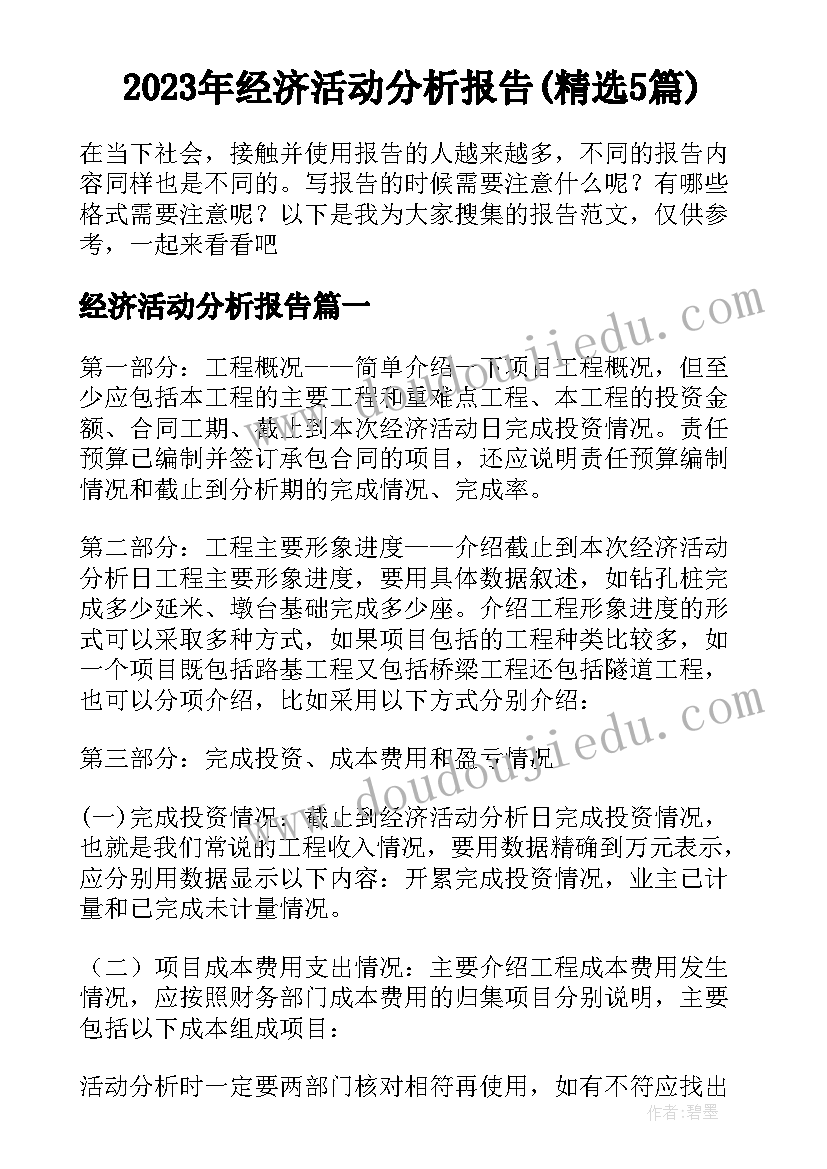 2023年经济活动分析报告(精选5篇)