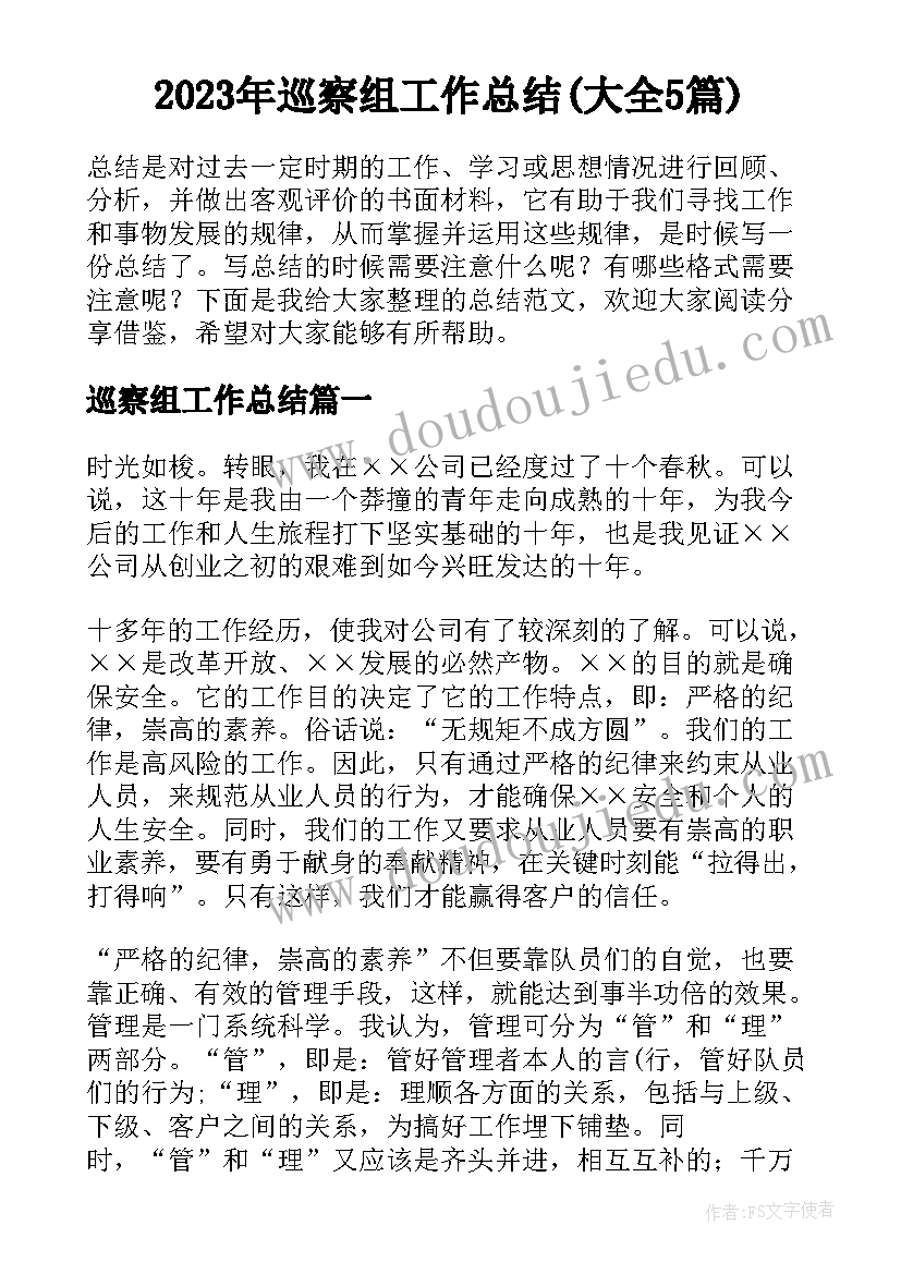 2023年巡察组工作总结(大全5篇)