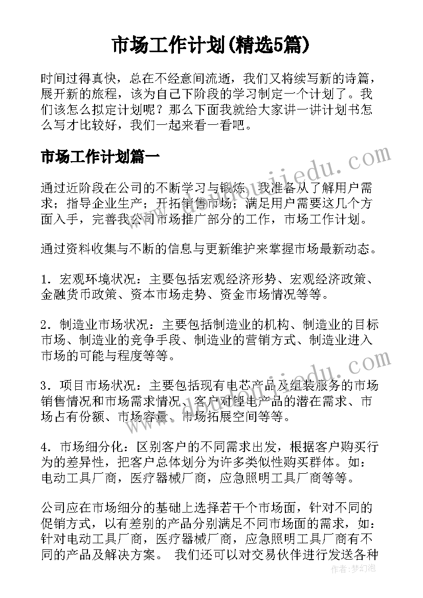 市场工作计划(精选5篇)