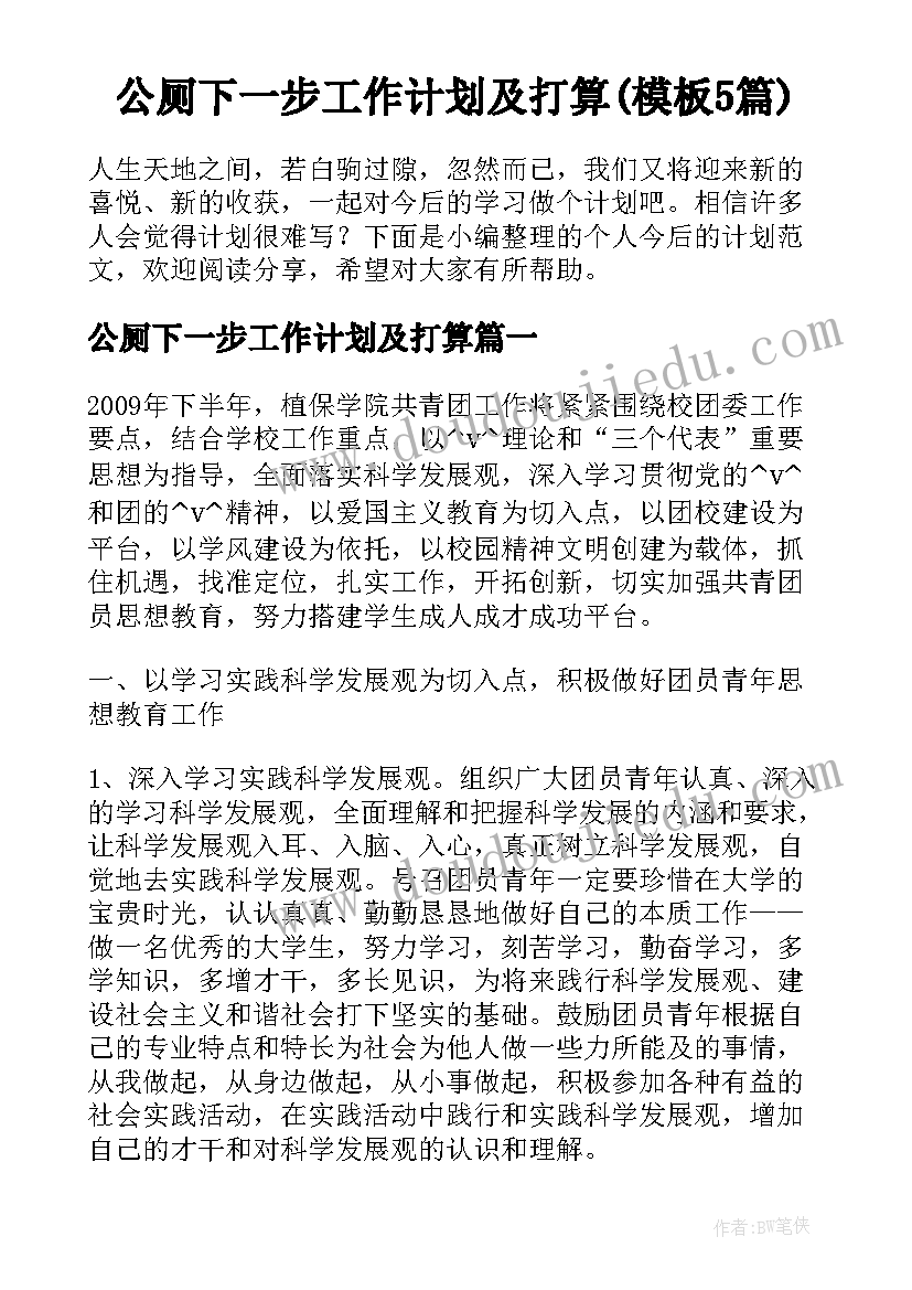 公厕下一步工作计划及打算(模板5篇)