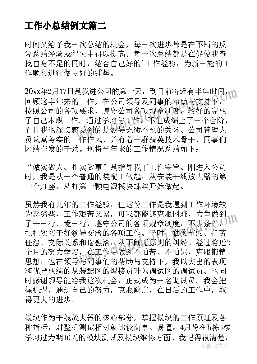 最新工作小总结例文(优秀8篇)