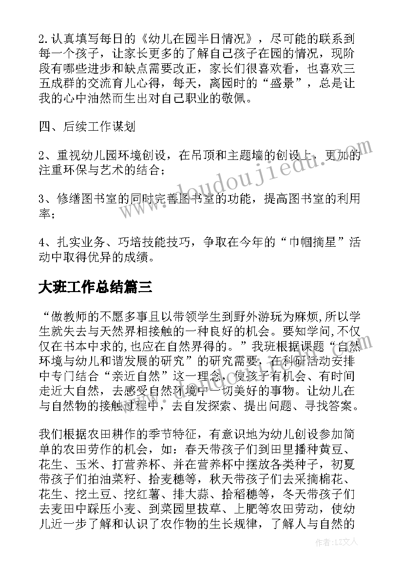 2023年大班工作总结(实用8篇)