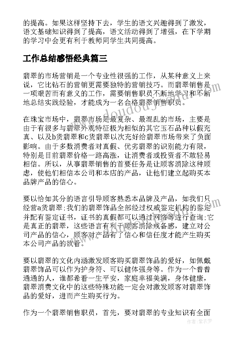 2023年工作总结感悟经典(精选10篇)