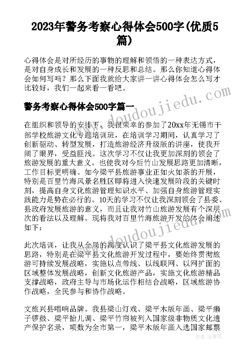 2023年警务考察心得体会500字(优质5篇)