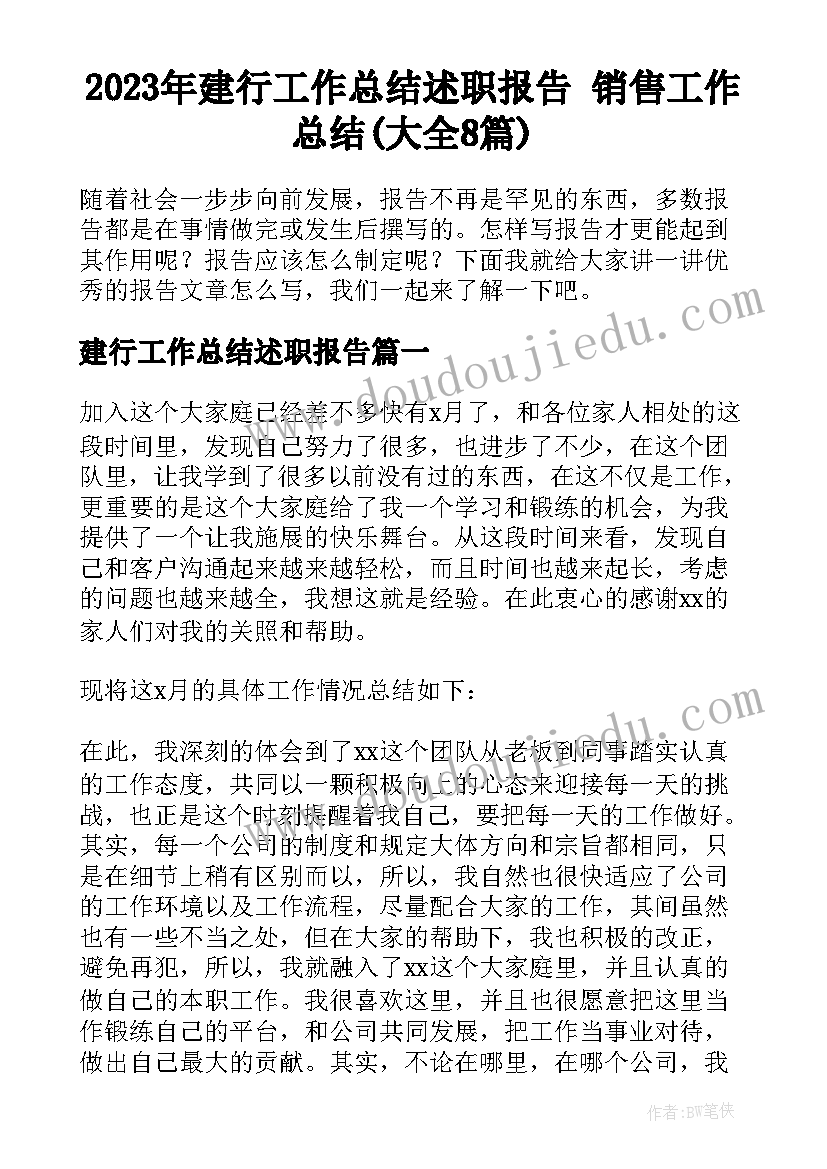 2023年建行工作总结述职报告 销售工作总结(大全8篇)