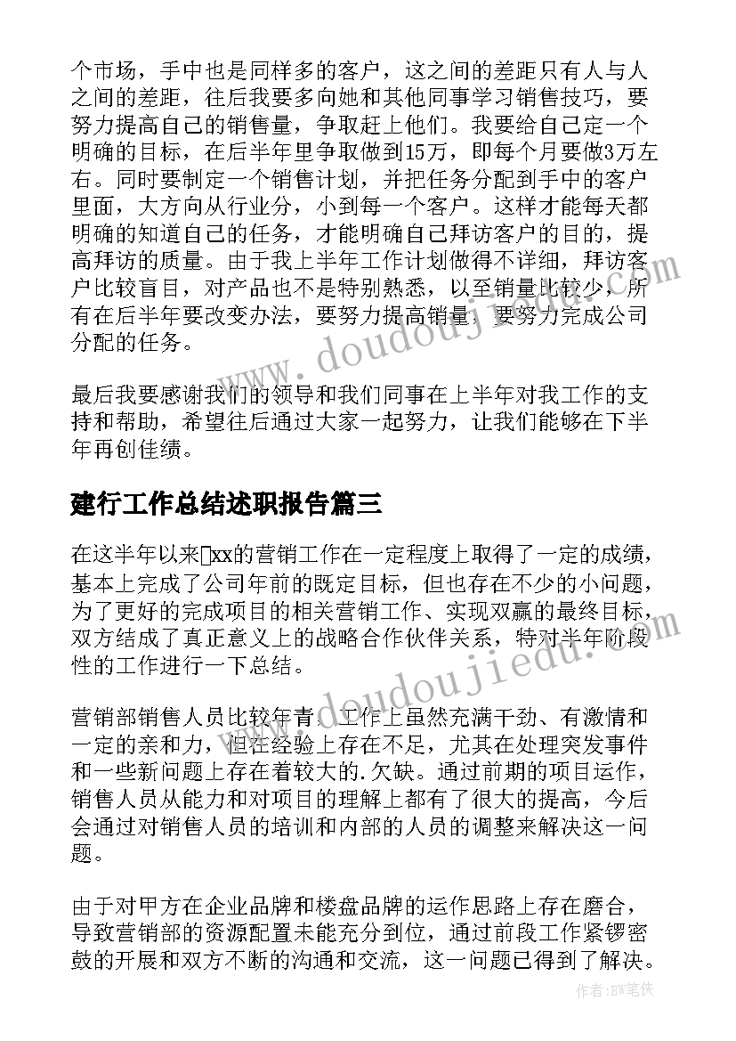 2023年建行工作总结述职报告 销售工作总结(大全8篇)