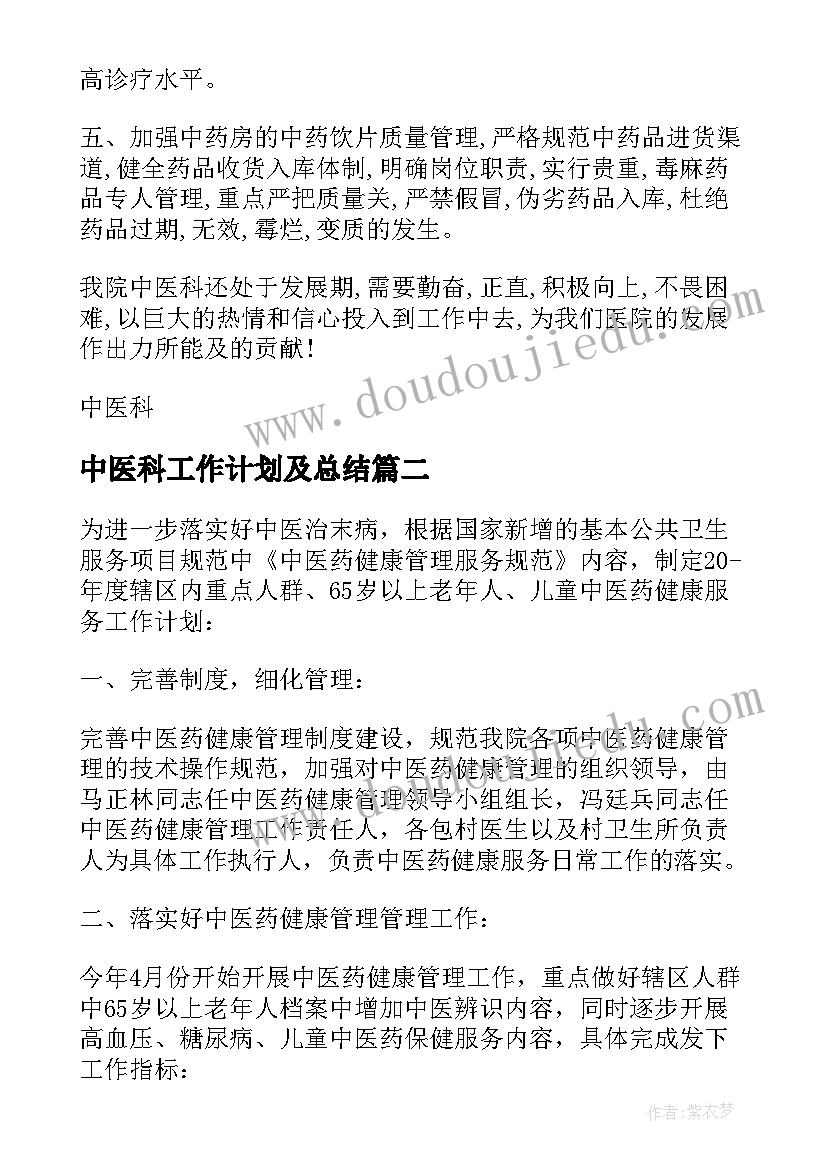 中医科工作计划及总结 中医科中医工作计划(大全7篇)