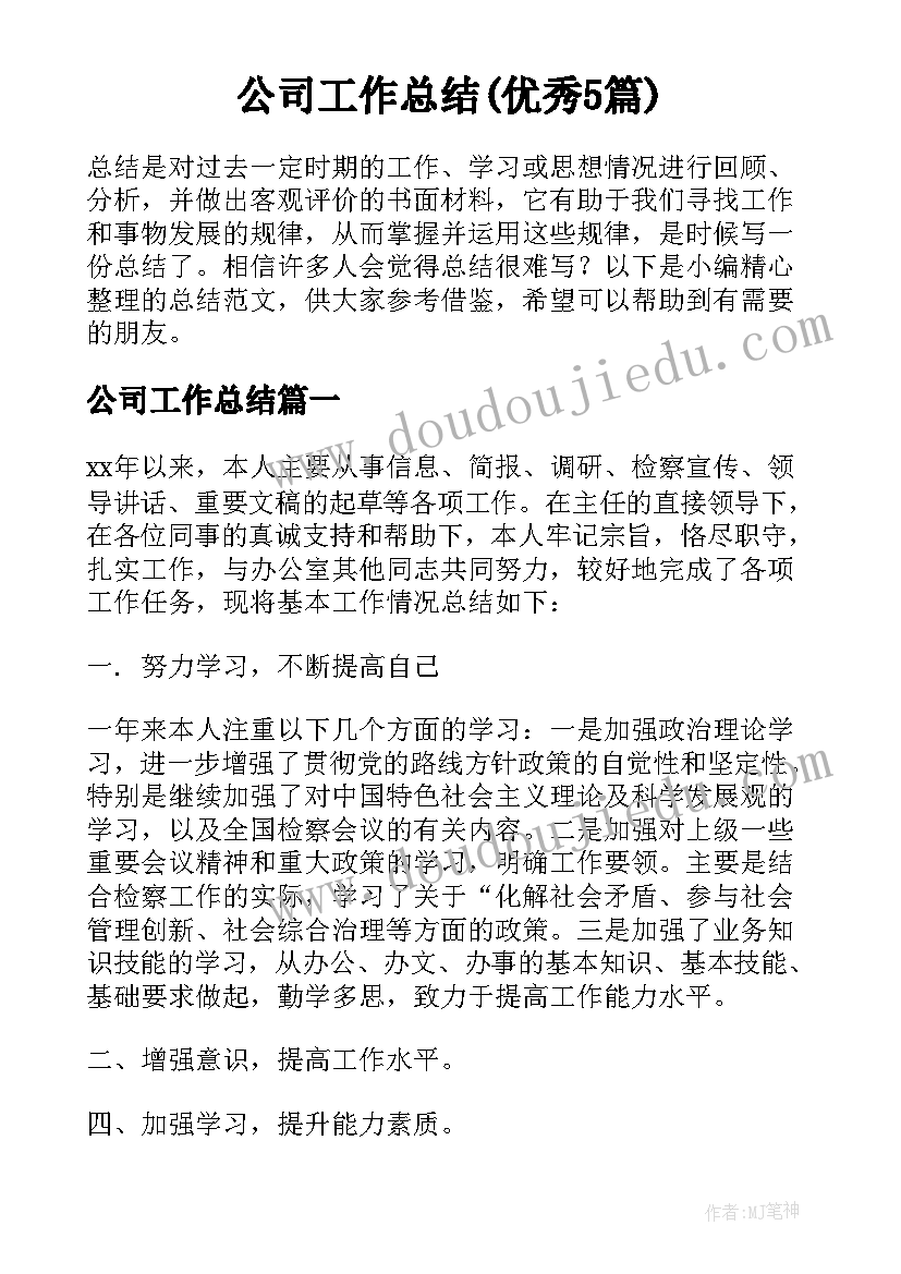 公司工作总结(优秀5篇)