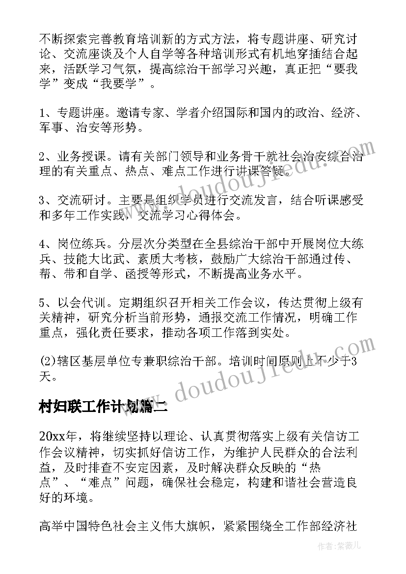 村妇联工作计划 综治工作计划(精选10篇)