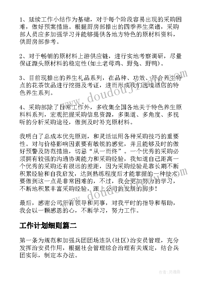 工作计划细则(汇总10篇)