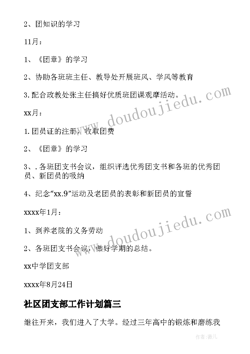 最新社区团支部工作计划 团支部工作计划(实用5篇)