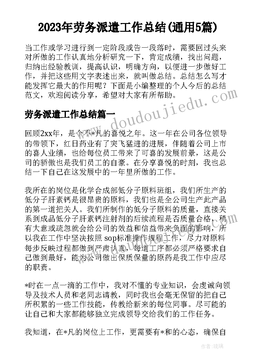 2023年劳务派遣工作总结(通用5篇)