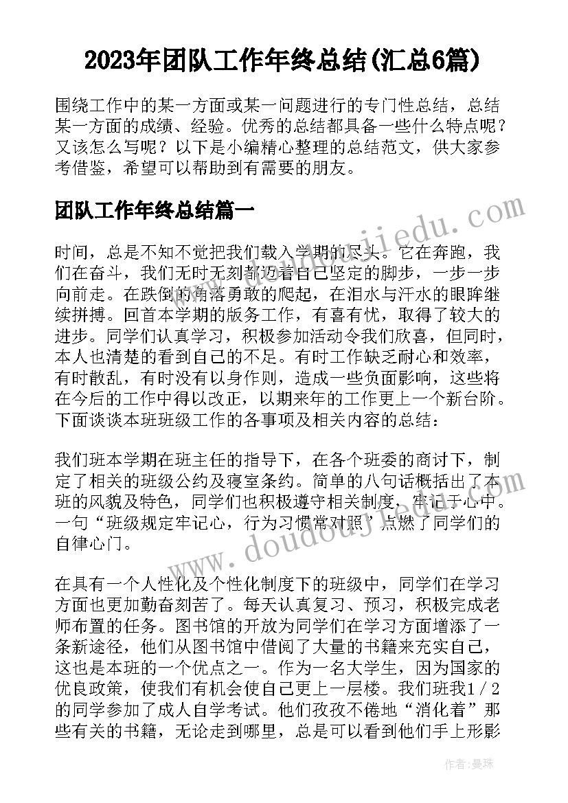 2023年团队工作年终总结(汇总6篇)