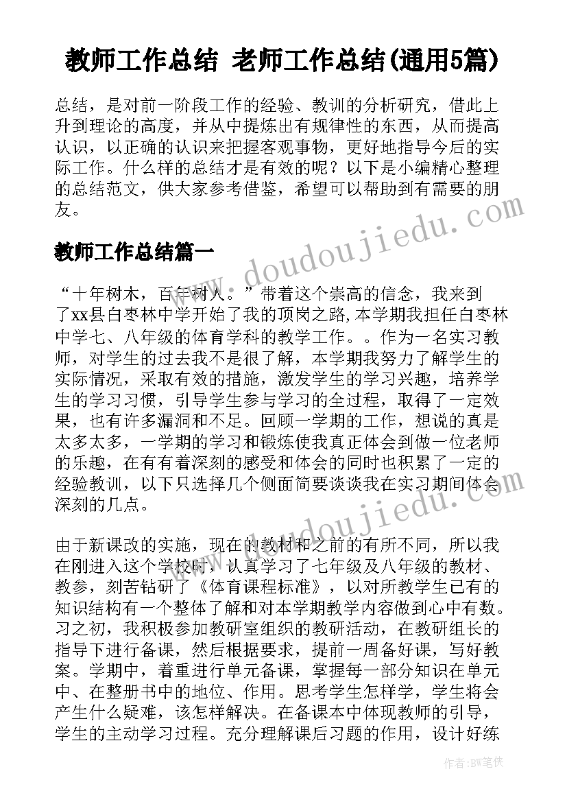 教师工作总结 老师工作总结(通用5篇)