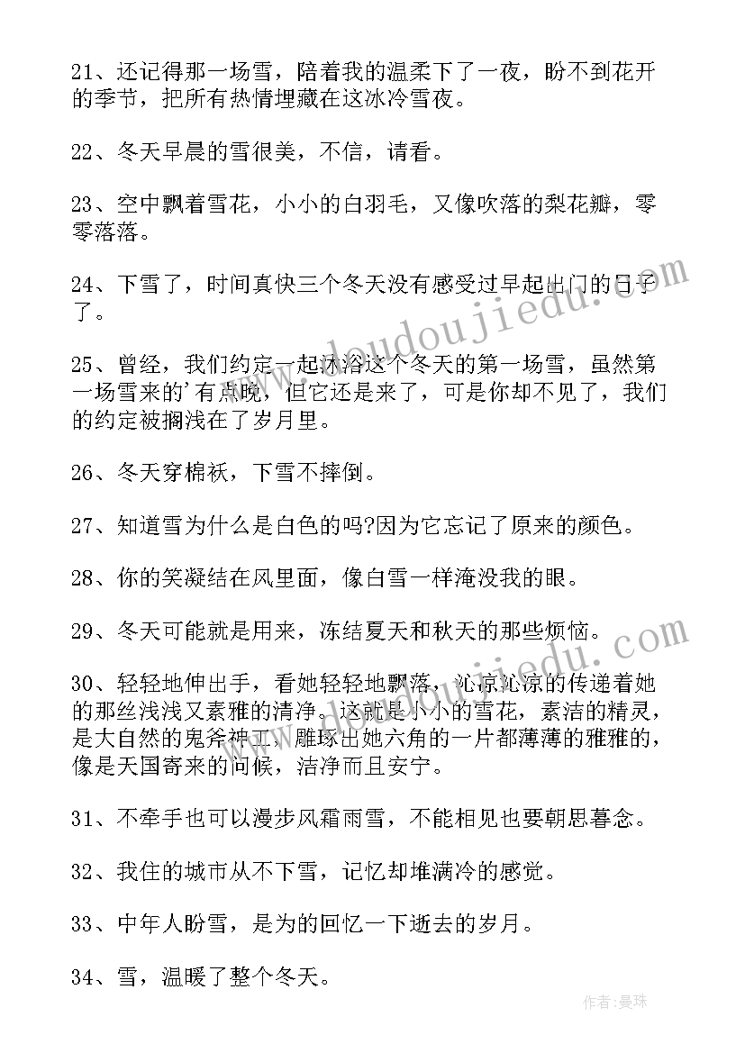 2023年工作总结唯美句子 下雪可爱文案(模板9篇)