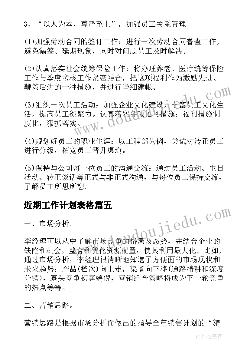 近期工作计划表格(精选9篇)