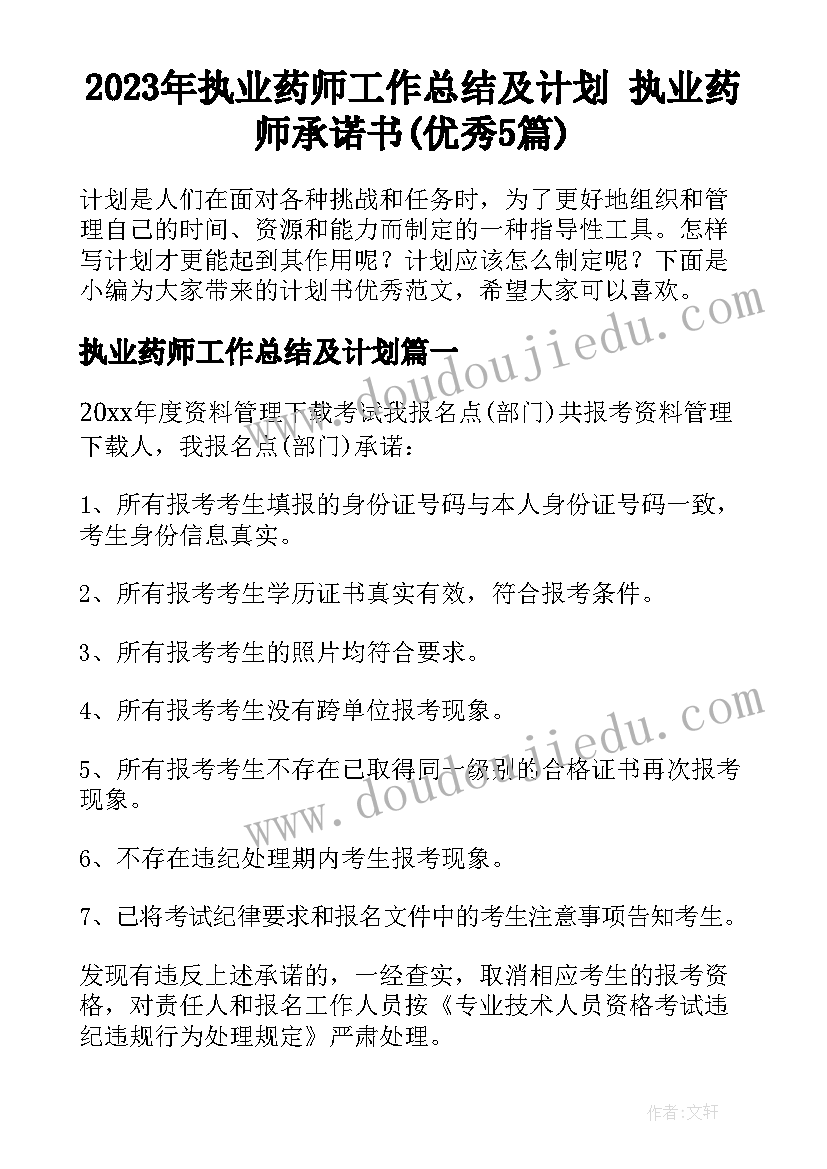 2023年执业药师工作总结及计划 执业药师承诺书(优秀5篇)