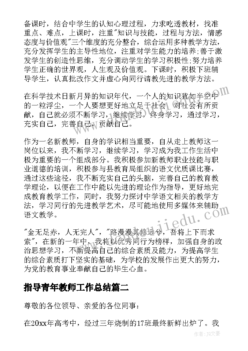 2023年指导青年教师工作总结(汇总9篇)