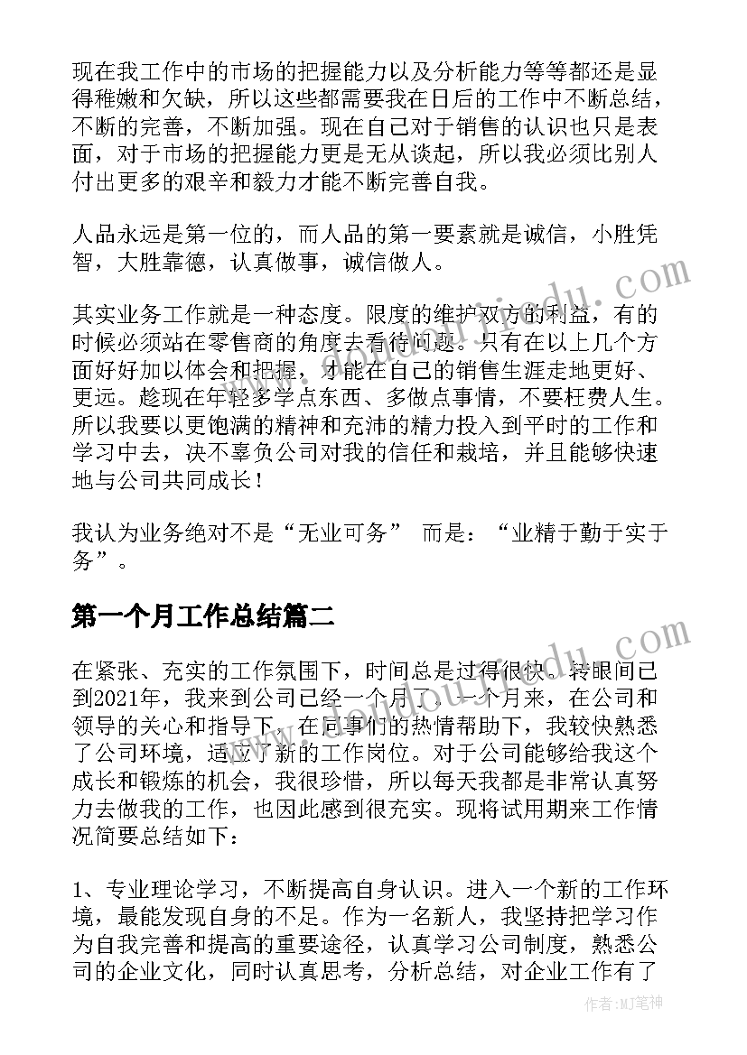 最新第一个月工作总结(精选5篇)