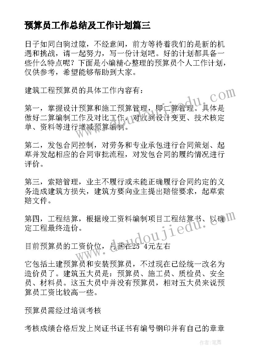 最新预算员工作总结及工作计划(优秀9篇)