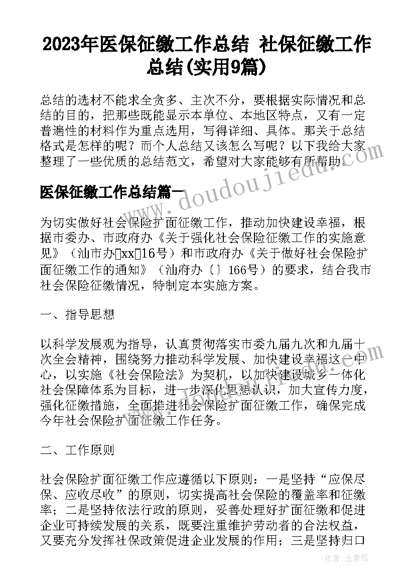 2023年医保征缴工作总结 社保征缴工作总结(实用9篇)