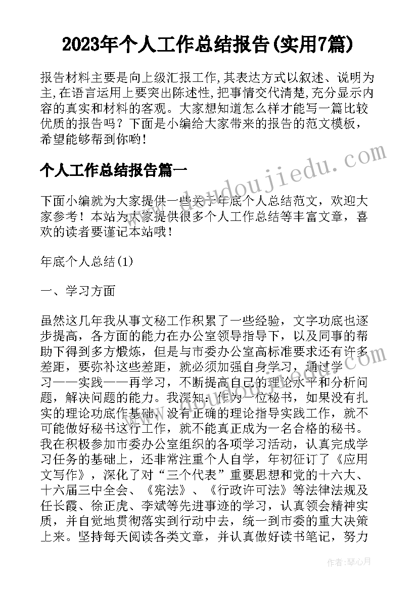 2023年个人工作总结报告(实用7篇)