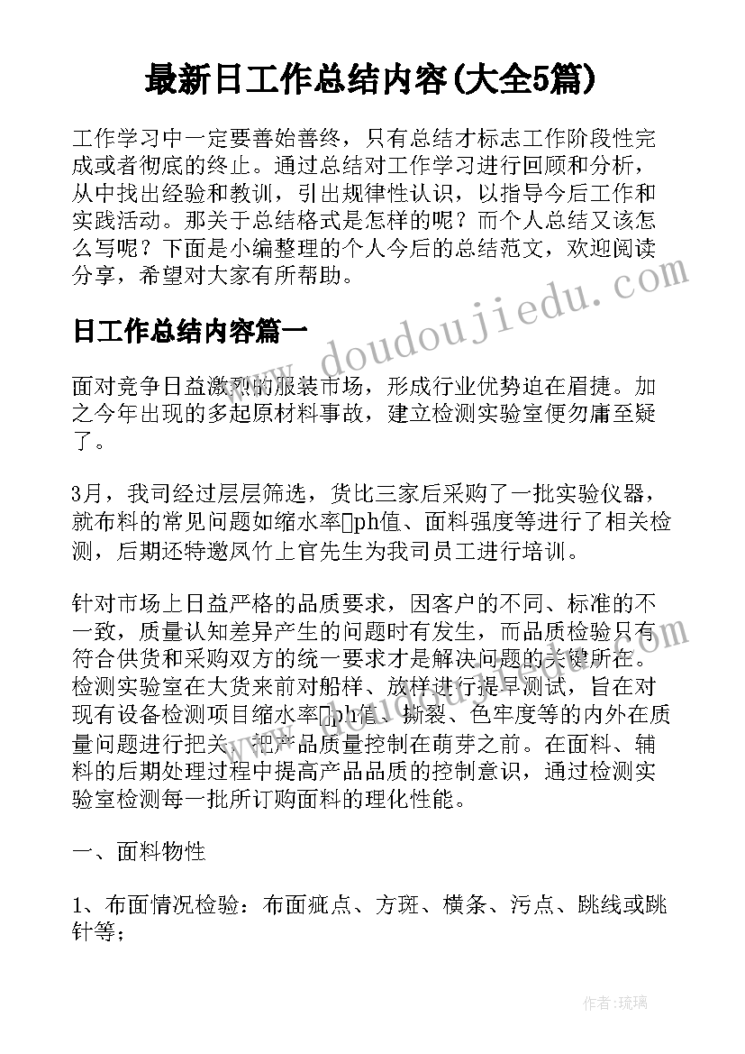 最新日工作总结内容(大全5篇)