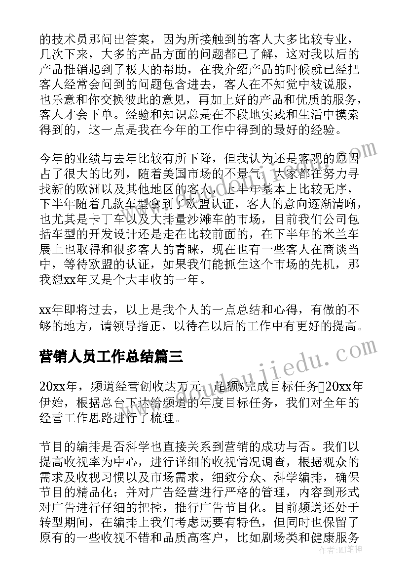 2023年营销人员工作总结(汇总8篇)