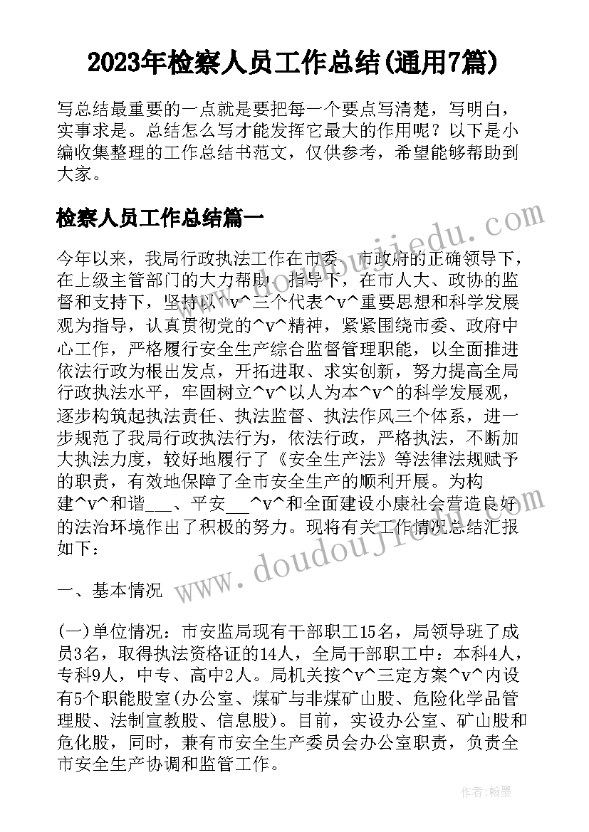 2023年检察人员工作总结(通用7篇)