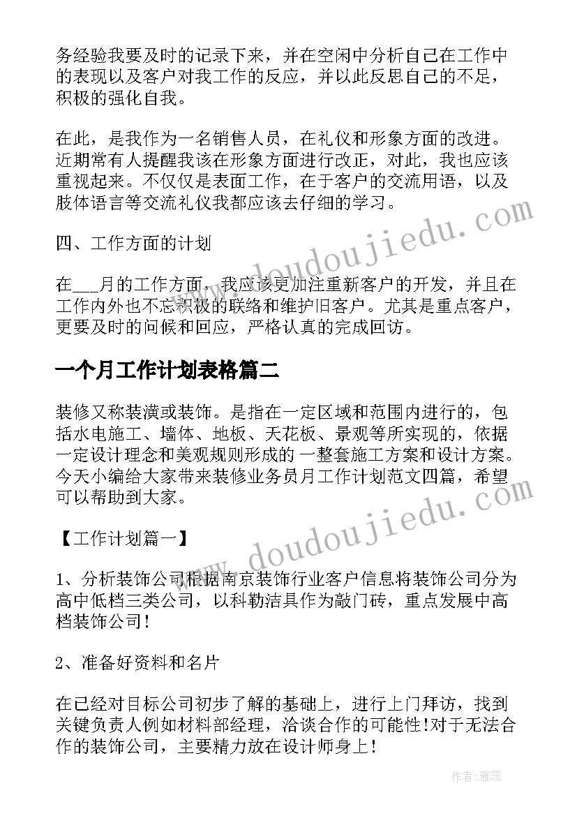 2023年一个月工作计划表格 一个月的销售工作计划(模板5篇)