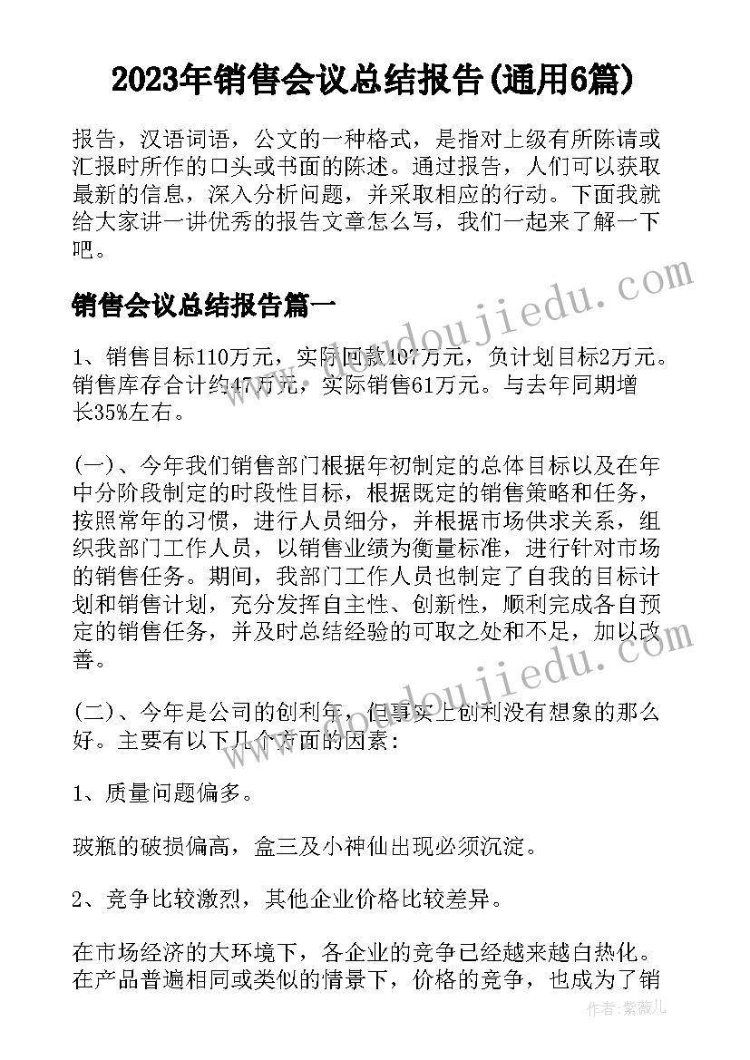 2023年销售会议总结报告(通用6篇)