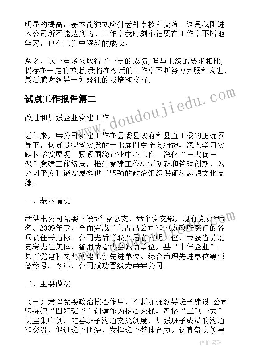 最新试点工作报告(通用6篇)