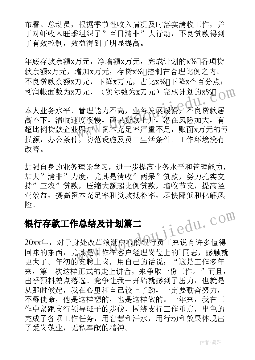 2023年银行存款工作总结及计划 银行信贷存款工作总结必备(大全8篇)