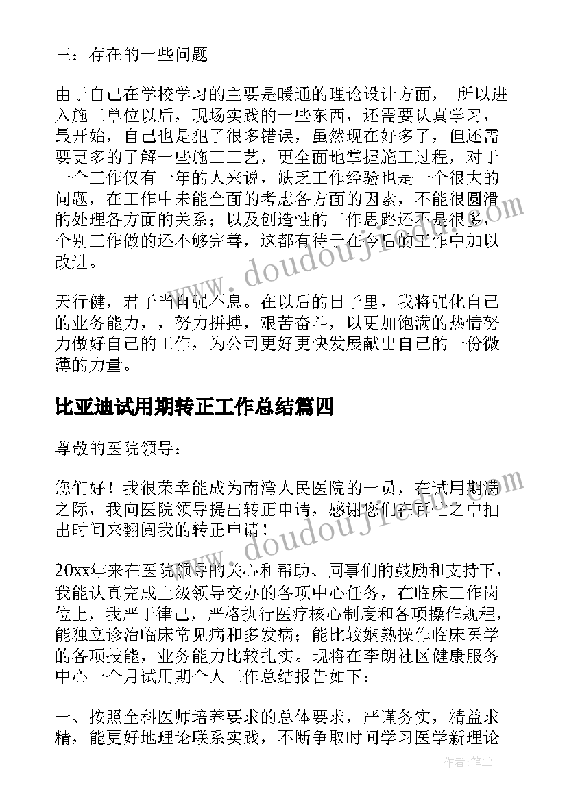 2023年比亚迪试用期转正工作总结(实用8篇)