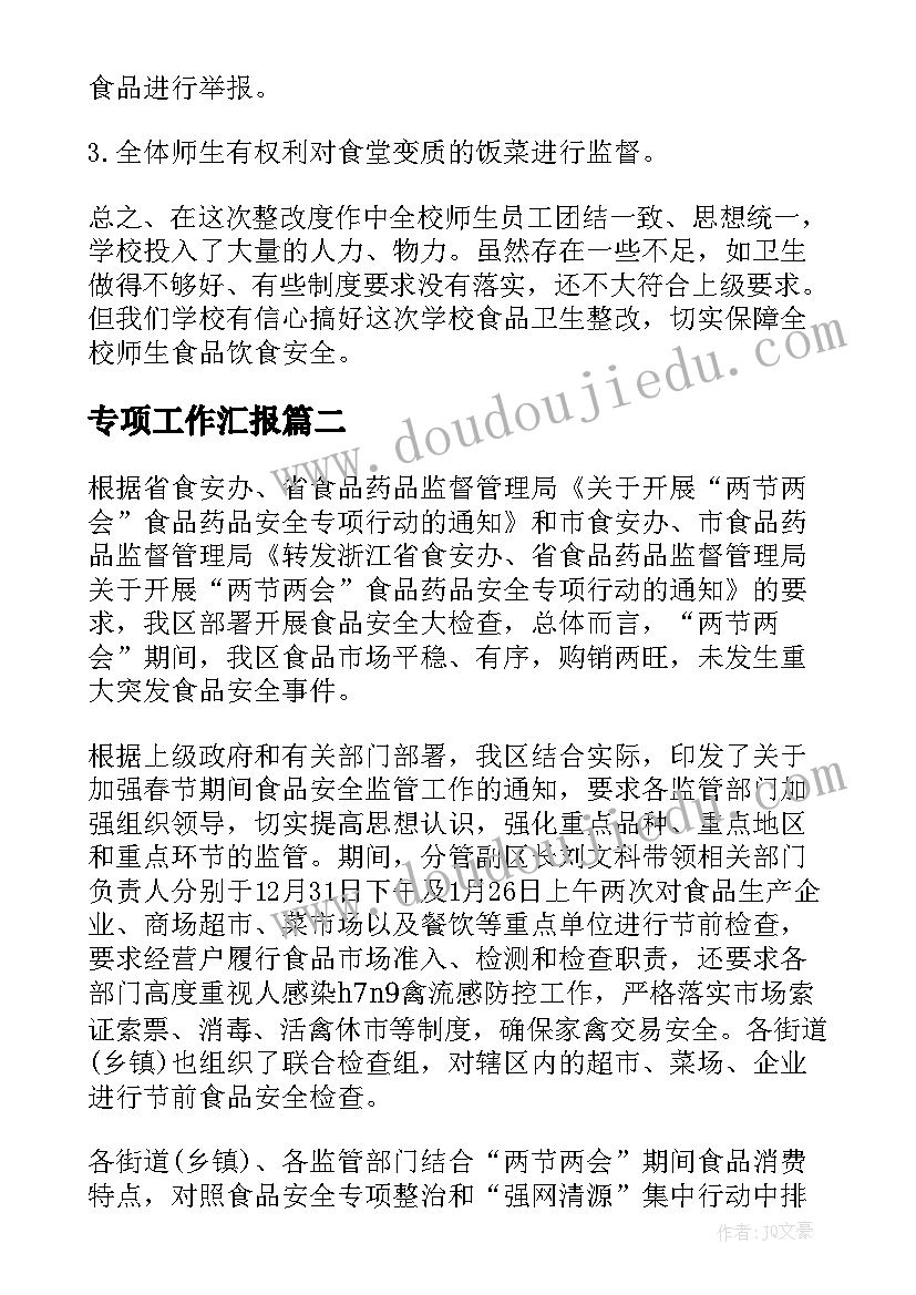 专项工作汇报 专项整治工作总结(优质5篇)