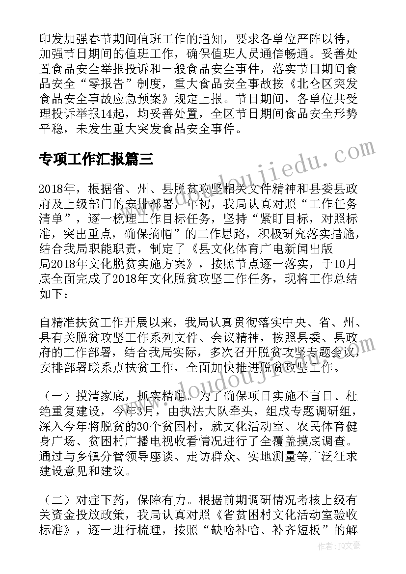 专项工作汇报 专项整治工作总结(优质5篇)