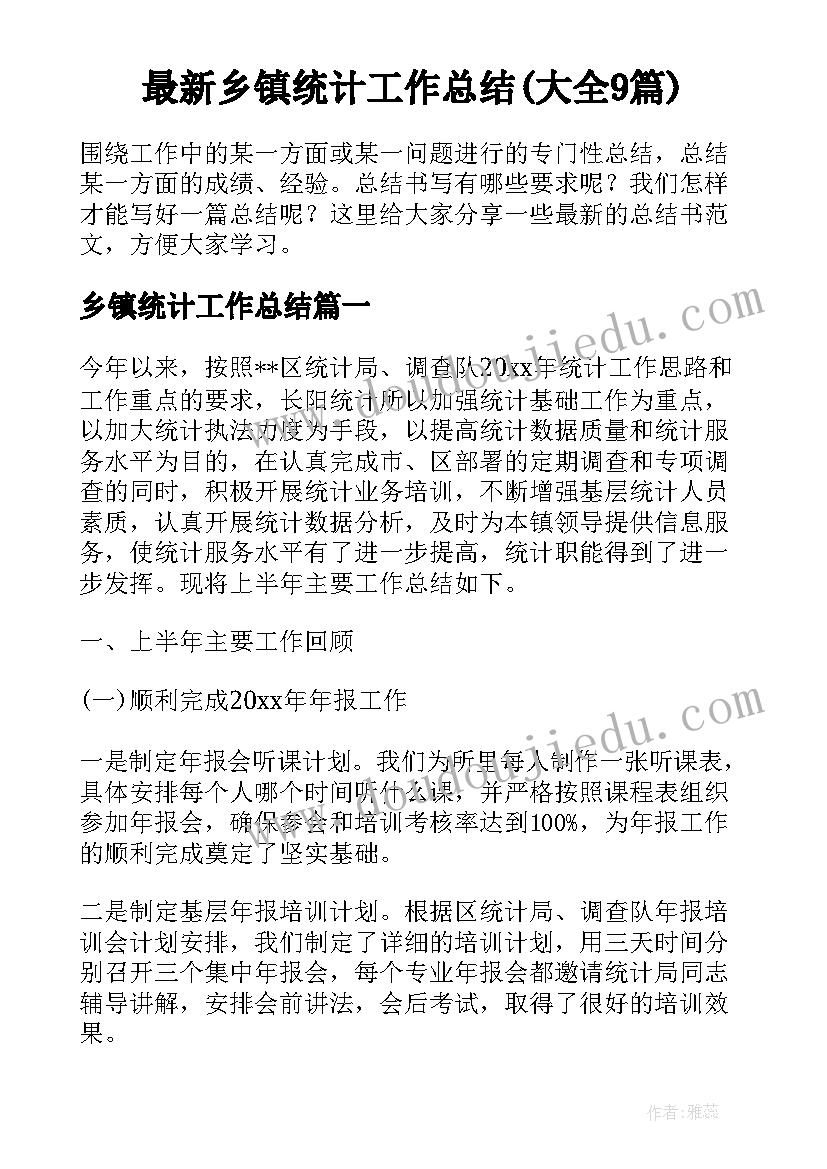 最新乡镇统计工作总结(大全9篇)