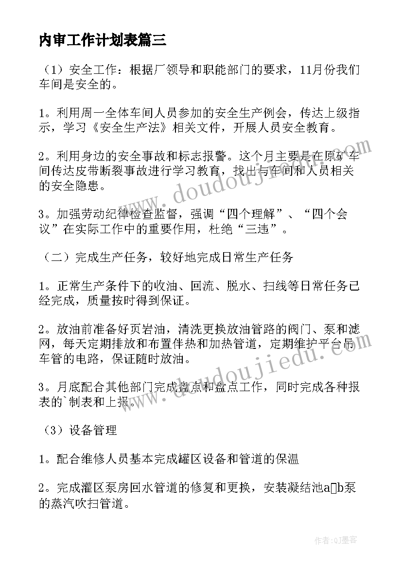 2023年内审工作计划表(实用8篇)