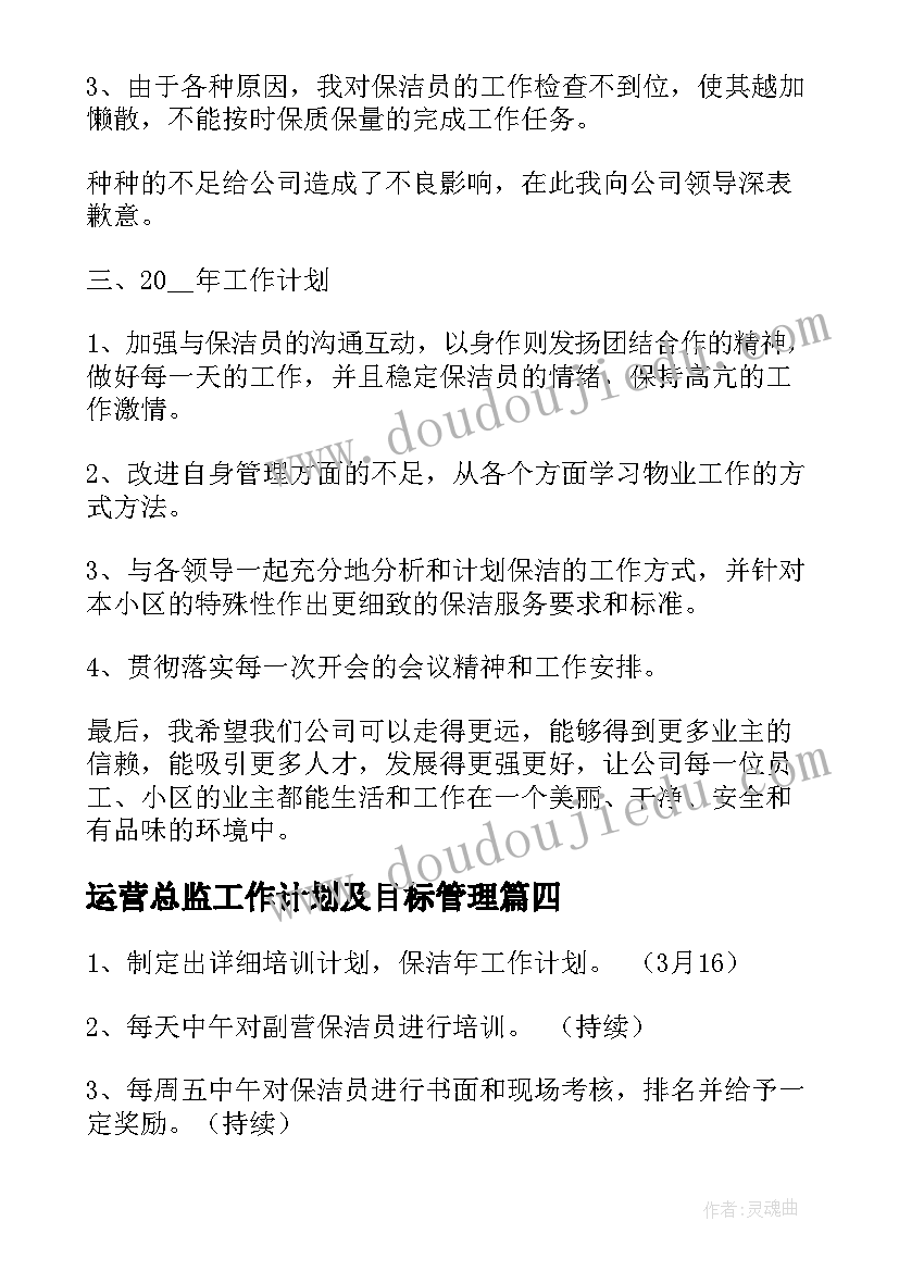 最新运营总监工作计划及目标管理 生产运营总监月度工作计划(大全5篇)