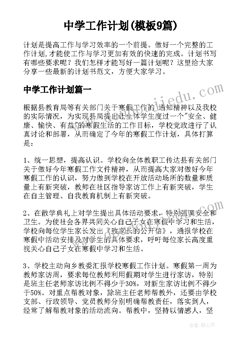 中学工作计划(模板9篇)