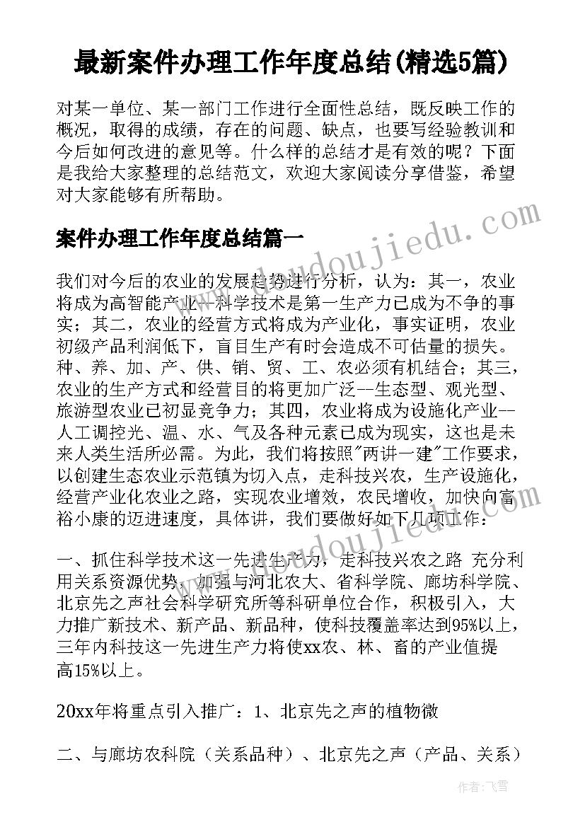 最新案件办理工作年度总结(精选5篇)