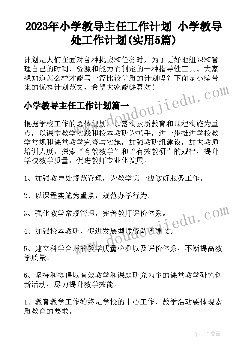 2023年小学教导主任工作计划 小学教导处工作计划(实用5篇)