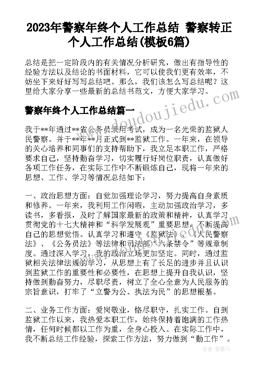 2023年警察年终个人工作总结 警察转正个人工作总结(模板6篇)