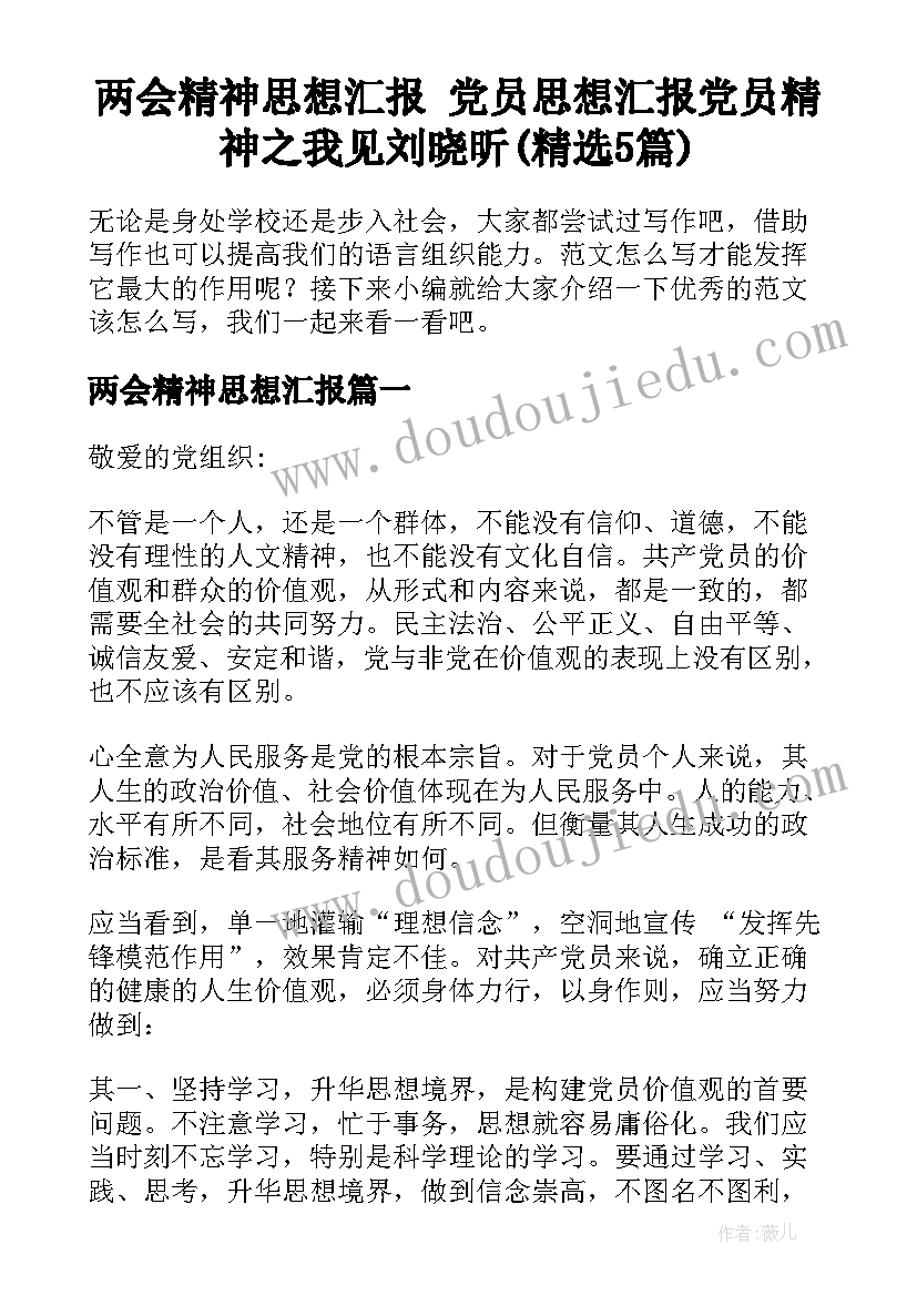 两会精神思想汇报 党员思想汇报党员精神之我见刘晓昕(精选5篇)