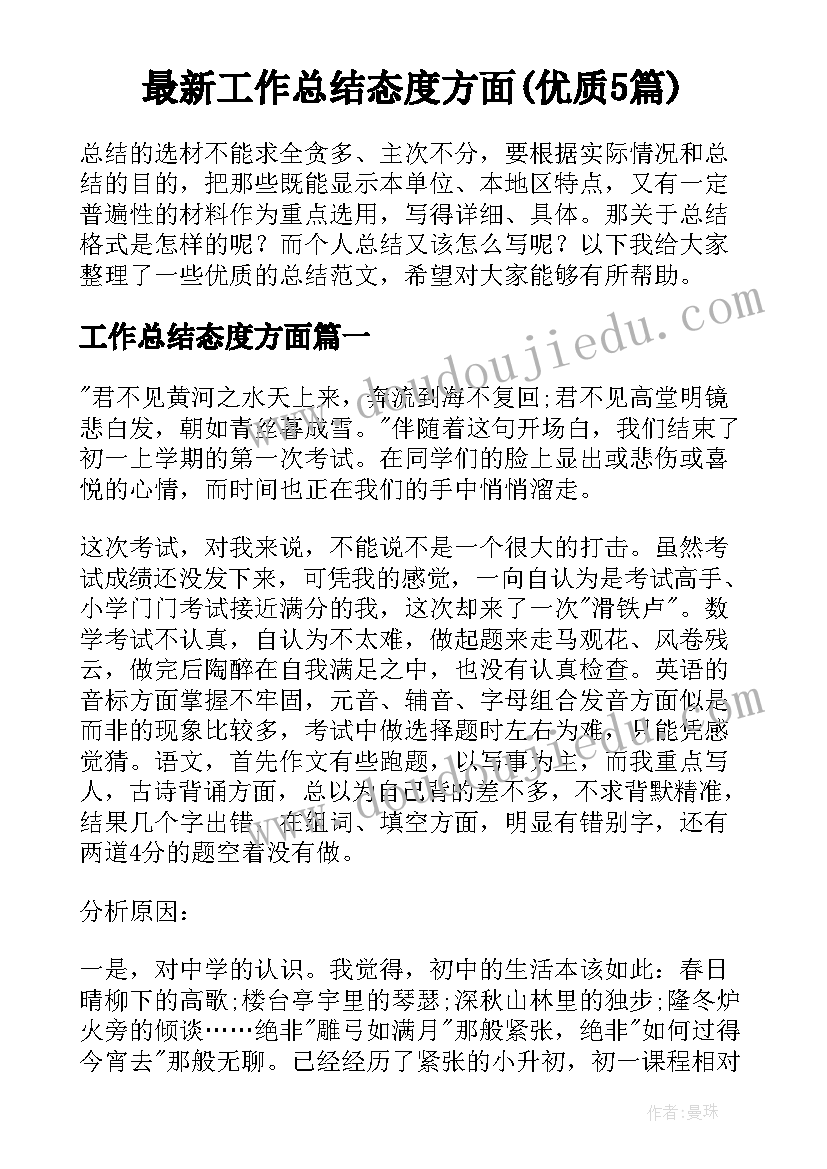 最新工作总结态度方面(优质5篇)